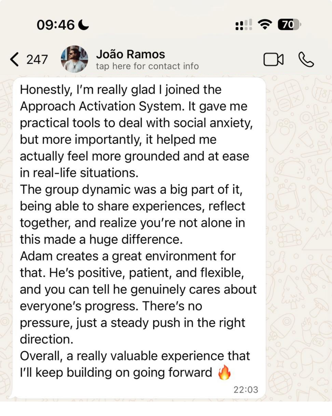 Client testimonial - WhatsApp conversation