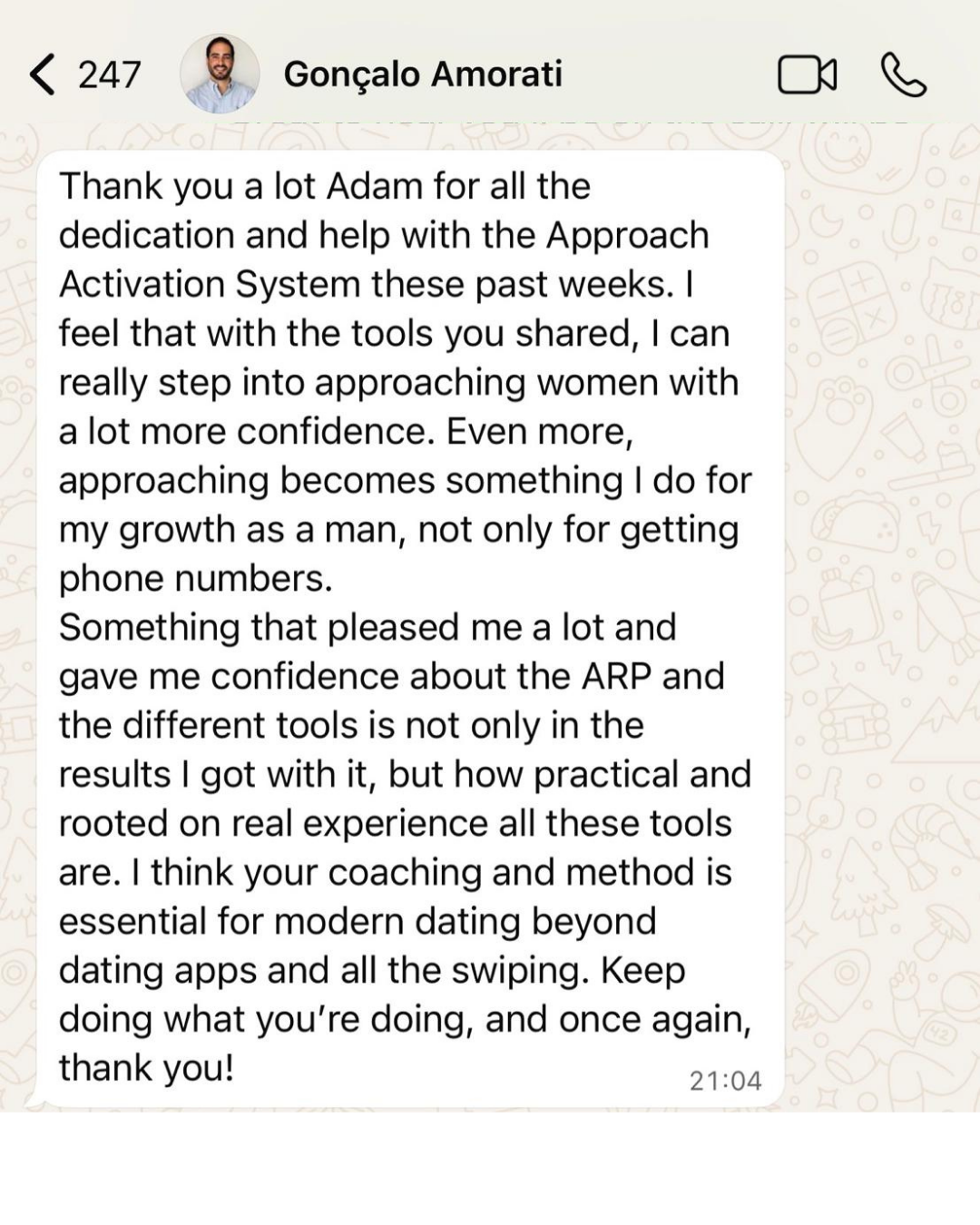Client testimonial - WhatsApp conversation